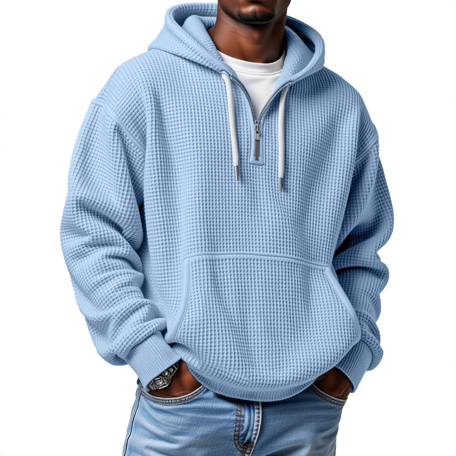 2025 Autumn/Winter Amazon New Independent Station Fashion Sports Trend Brand Men's Waffle Hooded Sweatshirt