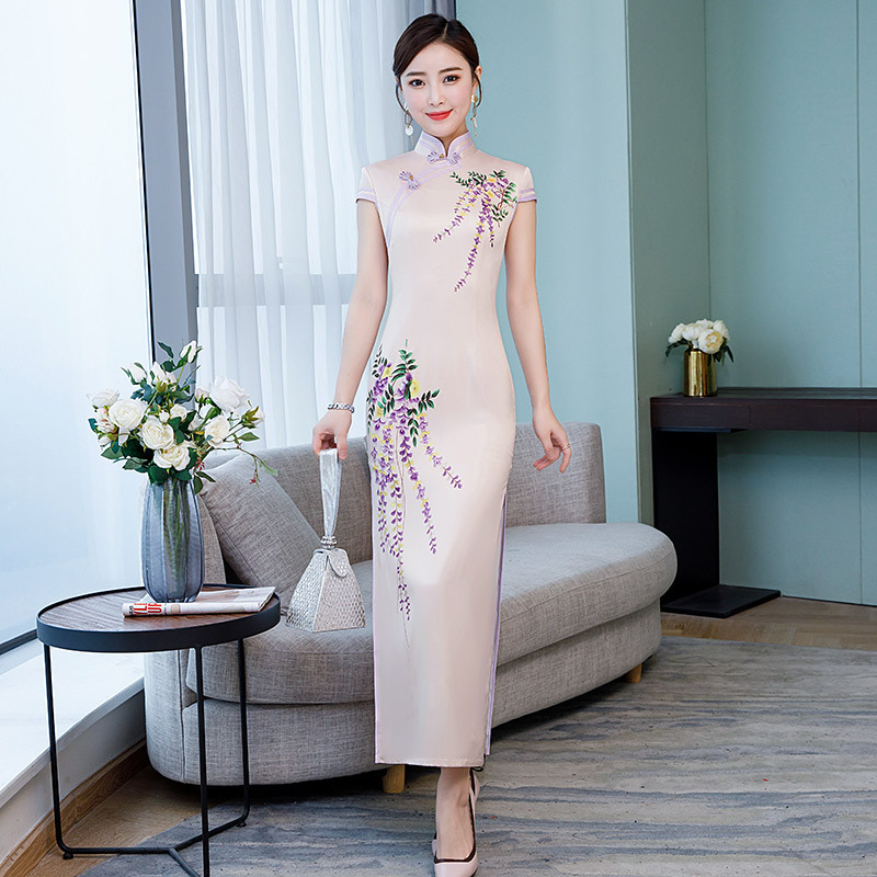 Double-Sided Side Eight Buckle Short-Sleeve Modified Cheongsam 2025 New Women's Fashion Show Performance Clothing Manufacturer One Piece Dropshipping