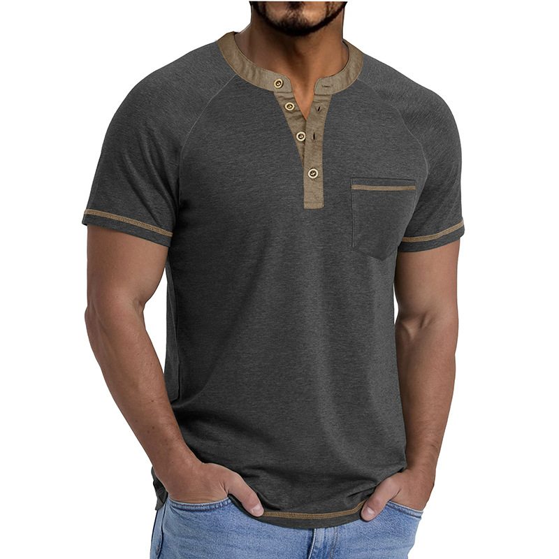 Kişi Retro Rəngli Henley Tişört