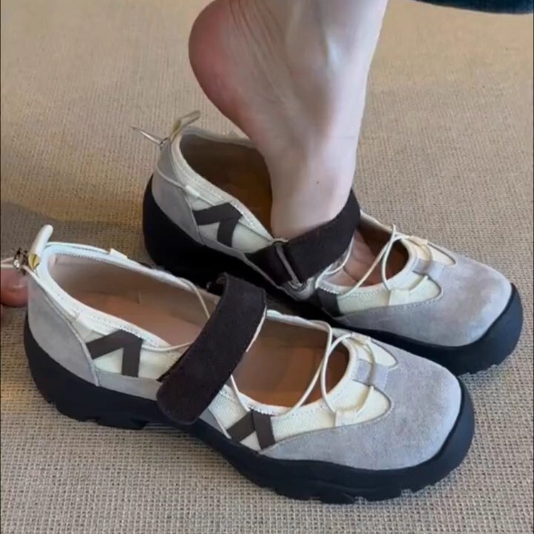 牛皮版~小众厚底芭蕾德训鞋女春秋内增高百搭时尚休闲玛丽珍单鞋|undefined