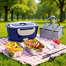 跨境电热饭盒亚马逊爆款家车二合一插电304不锈钢便携免注水热饭