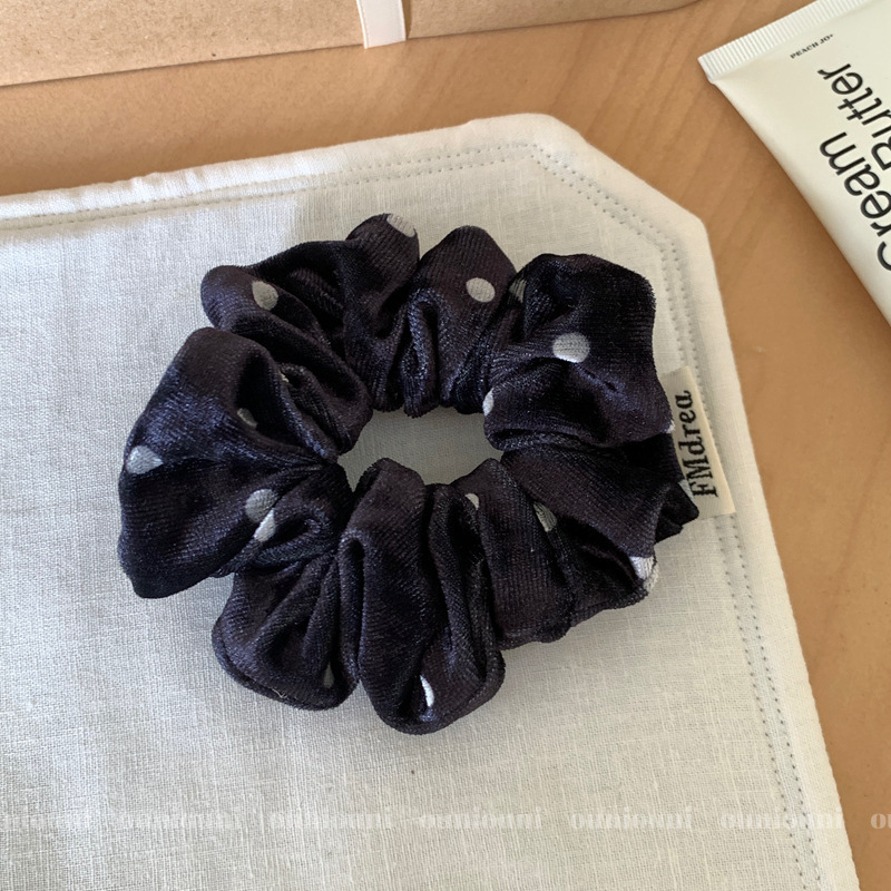 质感光泽丝绒波点发圈百搭法式少女大肠圈褶皱布艺发绳手作发饰品|undefined