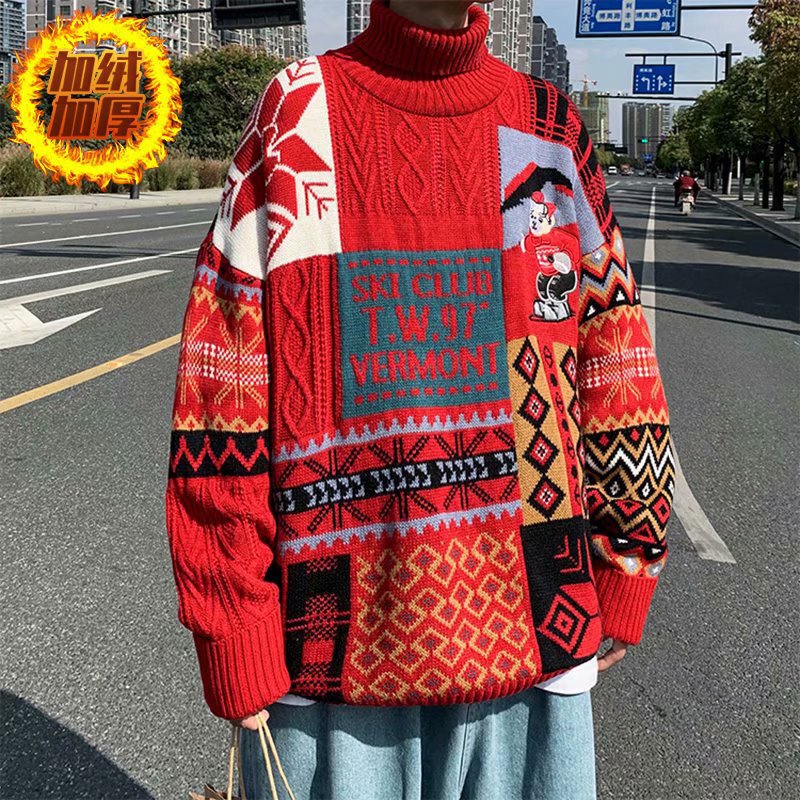 Bear Turtleneck Sweater Men's Autumn and Winter Trendy ins Loose Lazy Retro Hong Kong Style Casual Knitted Base Thundercoat for Couple Bear Turtleneck Sweater Men's Autumn and Winter Trendy ins Loose Lazy Retro Hong Kong Style Casual Knitted Base Thundercoat for Couple
