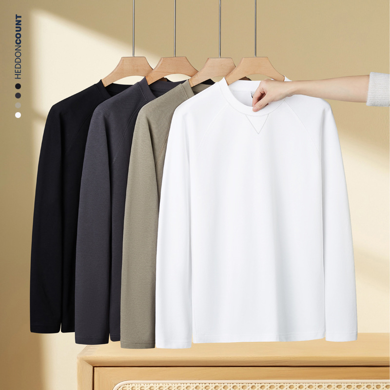 高品质倒三角纯色长袖T恤男女装垂感简约休闲宽松内搭圆领打底衫