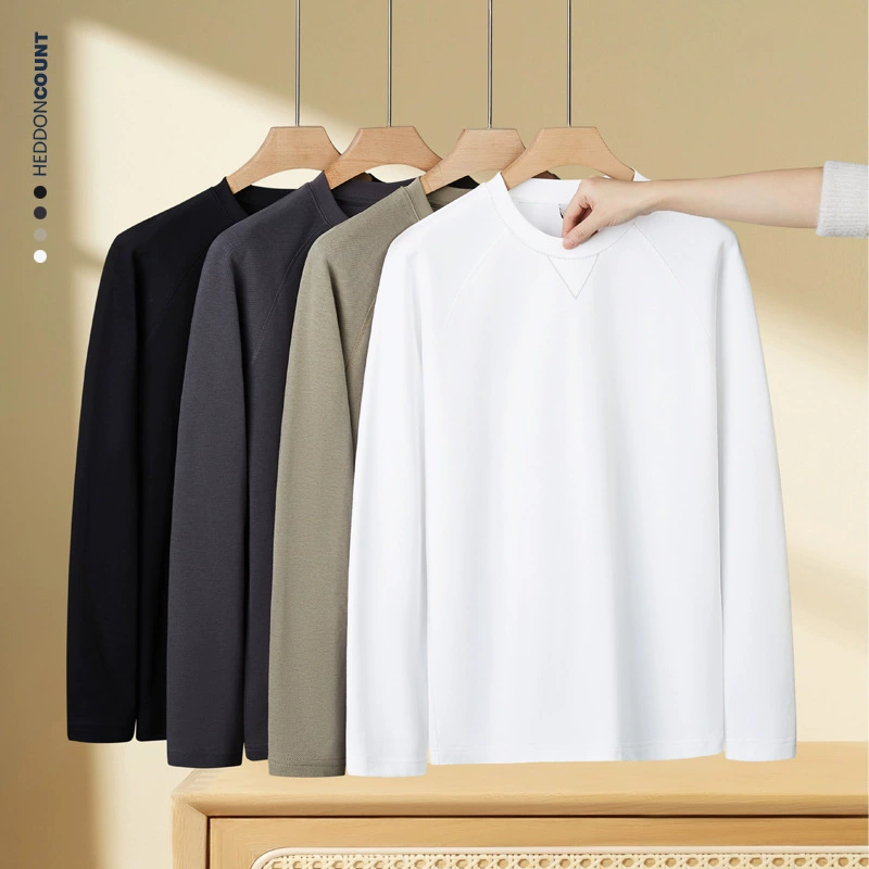 Высокое качество перевернутый треугольник сплошной цвет футболки с длинными рукавами для мужчин и женщин, легкая повседневная свободная внутренняя рубашка с круглым вырезом