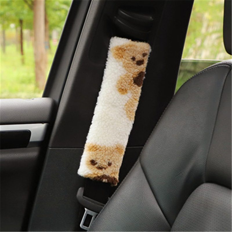 可爱汽车安全带护肩套 羊羔绒卡通小熊车用安全带保护套汽车用品