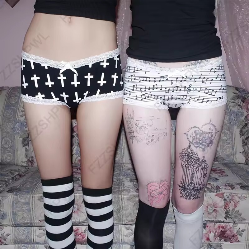 Foreign Trade New Harajuku Girl Ins Style Mid-Low Waist Lace Bow Print Women's Shorts Hot Pants