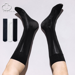 Men's Silk Stockings Summer Thin Oil Shone Calf Socks Black Men's Socks Breathable Business Men's Stockings Black Silk Stockings Men's