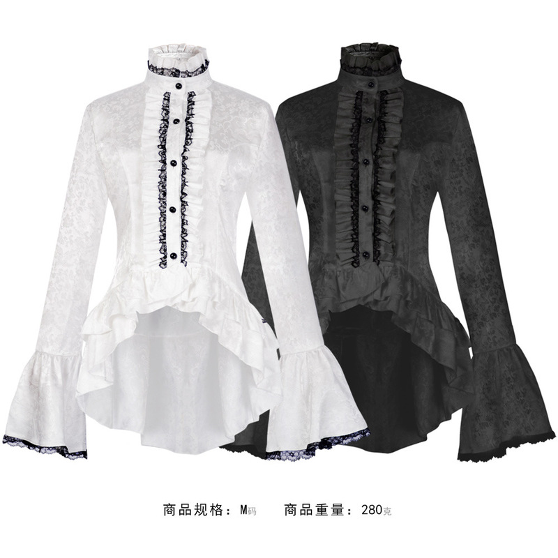 Medieval Stand Collar Bell Sleeve Shirt Cos Clothing Victorian Clothing Palace Gothic Lace Top for Women