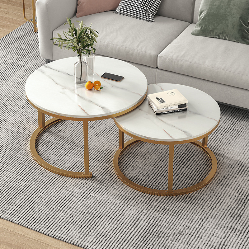 Coffee Table Set Round Living Room Household Creative suit Small Apartment Marble Ins Italian-style Light Luxury Iron Tea Table
