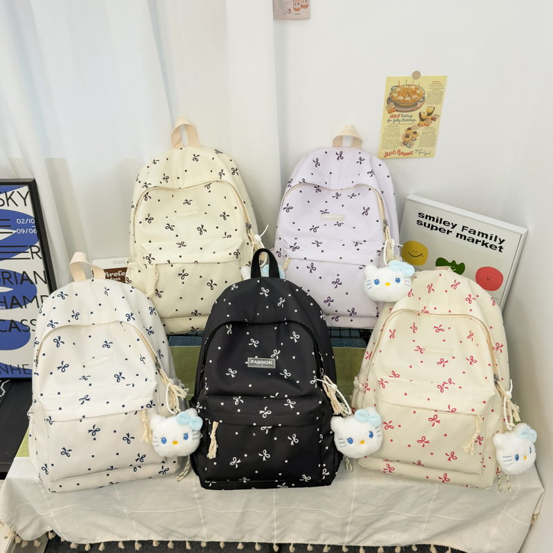 Cross-border Korean-style backpack, fresh and cute, suitable for middle and high school students, with a cute bow and large capacity, Harajuku style backpack