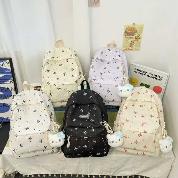 Cross-border Korean-style backpack, fresh and cute, suitable for middle and high school students, with a cute bow and large capacity, Harajuku style backpack