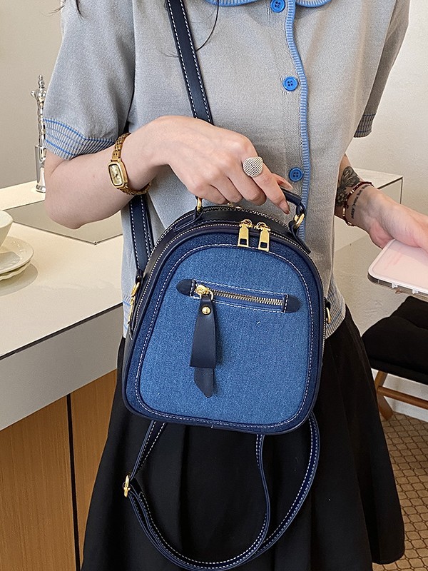 Transfronterizos nuevos denim retro color mochila de comercio exterior moda mochila de ocio de mujer mochila de estilo universitario