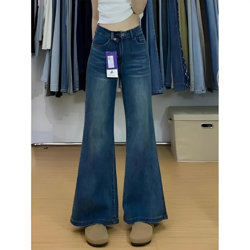 美式复古微喇牛仔裤女2025年夏季新款显瘦高腰阔腿不贴腿喇叭裤子|undefined