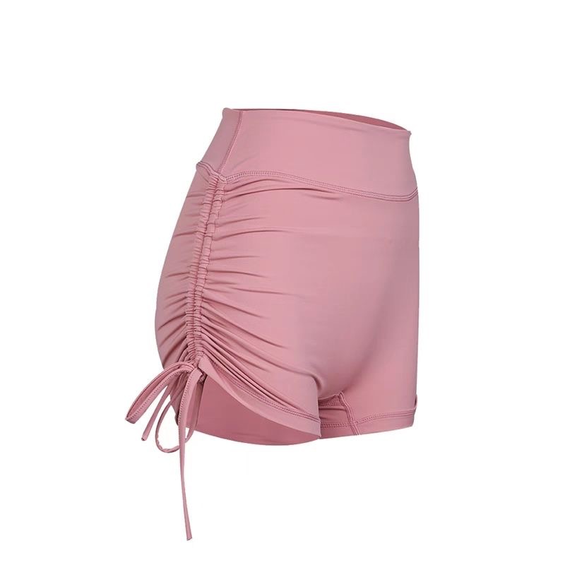 Yoga Shorts with Butt-Lifting Pleats and Drawstring, Fitness Outdoor Sports Cycling Shorts, Elastic High-Waisted Slimming Leggings for Women