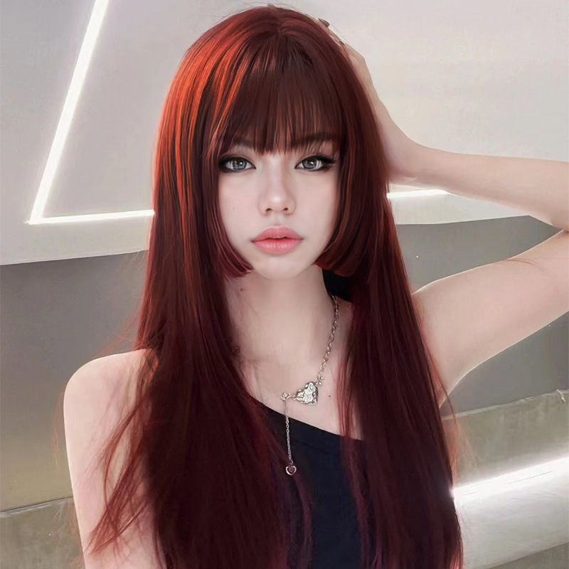 Anime Japanese wig female Ji hair long straight hair straight bangs lolita princess cut bangs wig full head cover