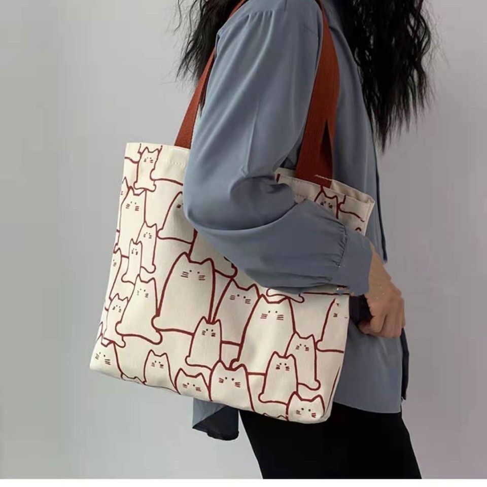 가방 여성 2022 새로운 한국 스타일 유행 어깨 캔버스 가방 대용량 하라주쿠 일본 ULZZANG 쇼핑백