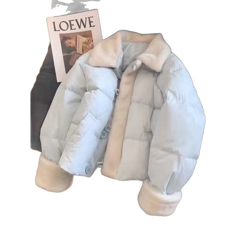 拼接甜美减龄翻领羽绒棉服女冬新款小个子短款加厚保暖棉服外套潮|undefined