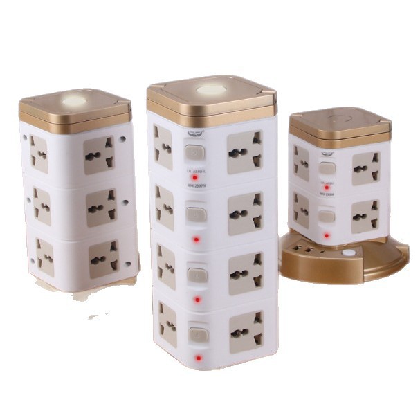 Torre de mano de mano de oficina dorada vertical 3USB PD dos pisos tres pisos cuatro pisos torre enchufe tablero de enchufe