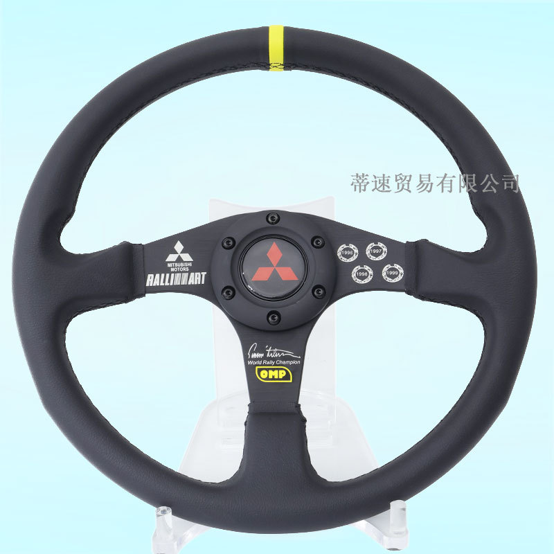 Cross-Border Hot-Selling Product: Universal Car Modification 14inch Omp Genuine Leather Steering Wheel, Jdm Racing Competitive Steering Wheel Flat Model