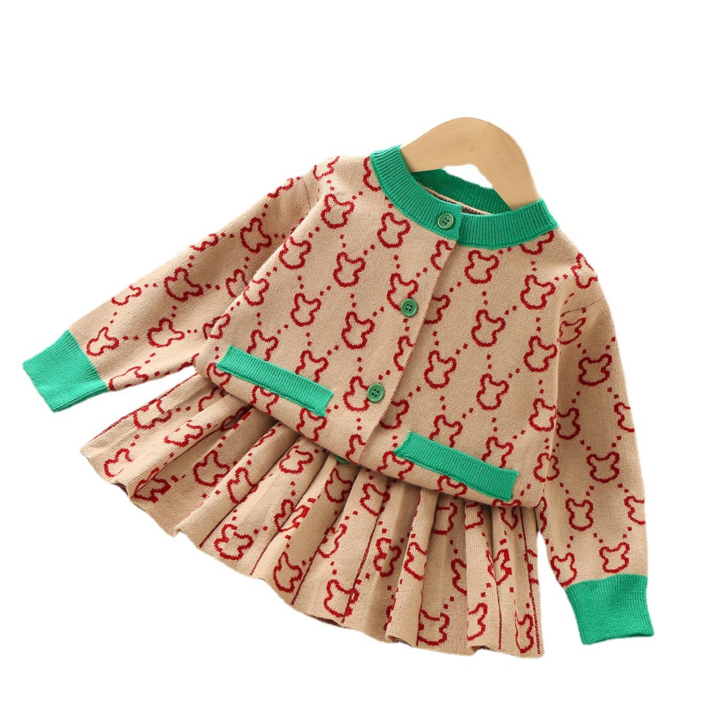 Pulover pentru copii 2022 toamna/iarna noua editie coreeana cardigan tricotat fetita la moda set doua piese_voghion.com