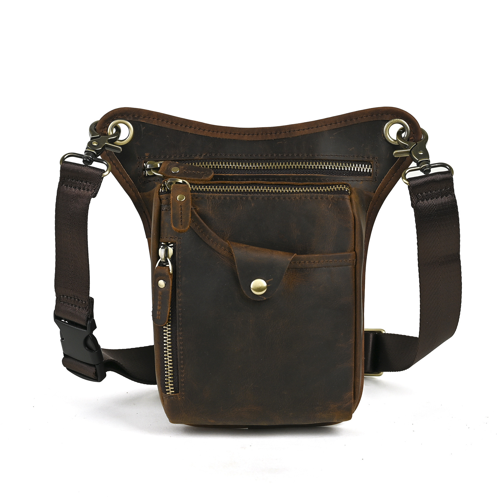 头层油腊皮牛皮 外贸复古男士潮酷手机相机户外8寸腿包腰包211-5