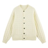 纯色简约麻花肌理感毛衣开衫女男秋季潮牌宽松百搭加厚针织衫外套，男装针织衫/毛衣，星座614