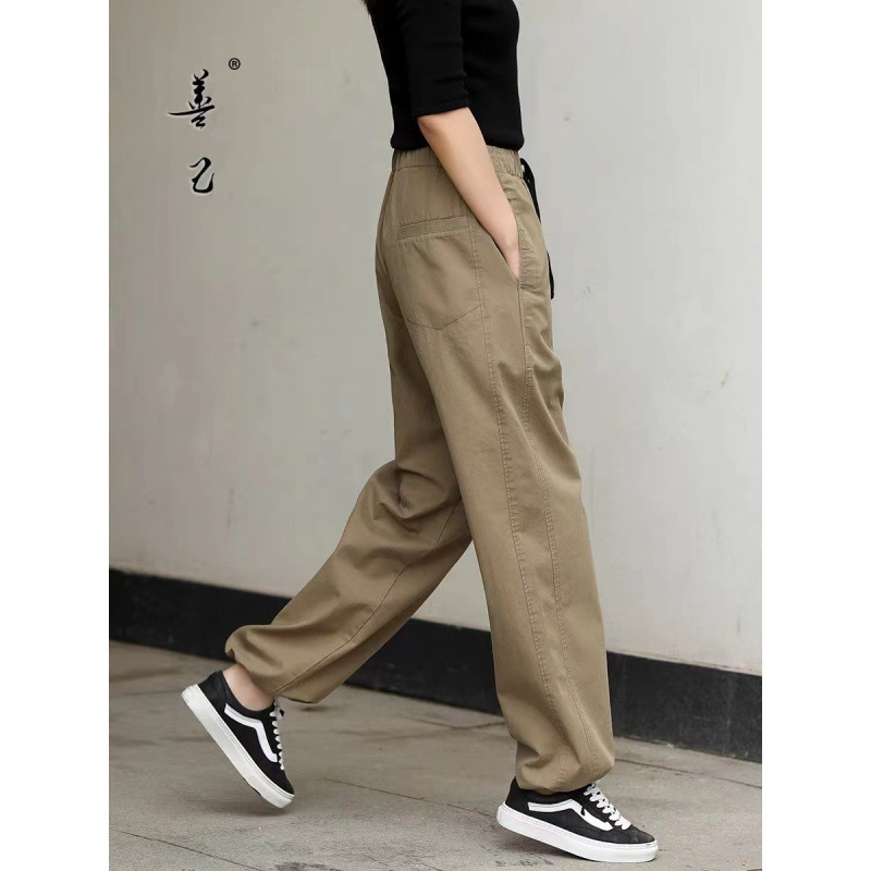 Spring New Casual Straight Leg Pants Women's Fashionable Loosening High Waist Slim High Waist Drawstring Ninching Workwear Pants All-match Wide Leg