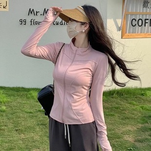 Stand Collar Yoga Sun Protection Clothing Zipper Slim Fit Top 2025 Summer Tight Jacket Anti-Uv Ice Silk Sun Protection Clothing