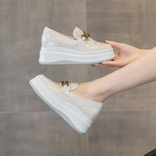 现货一脚蹬乐福小白鞋女鞋春夏季松糕厚底内增高休闲透气女板鞋