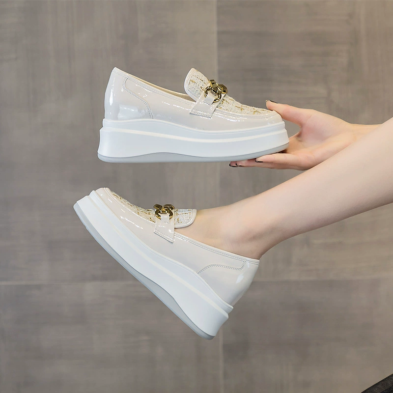 Готовые белые туфли без шнуровки Loaf, женская обувь, весенне-летние повседневные дышащие женские кроссовки на толстой подошве на платформе с внутренним повышением