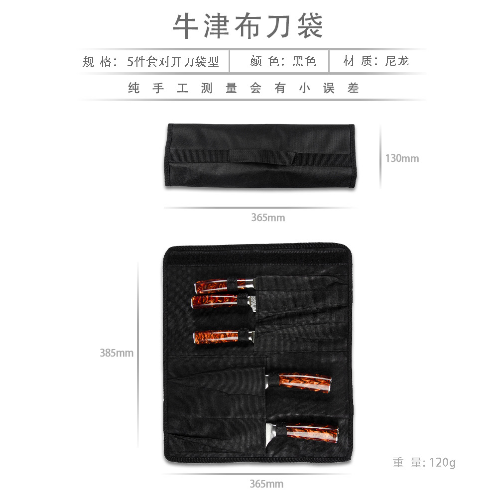 Negro de tela de Oxford impermeable bolsa de almacenamiento de herramientas bolso dividido portátil 5 piezas cuchillo bolsa cuchillo cubierta cuchillo bolsa