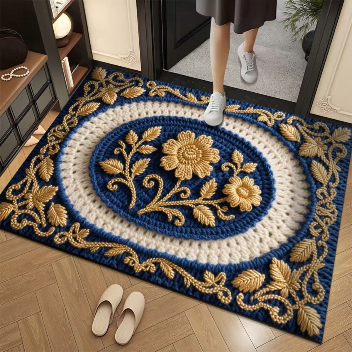 3D estereoscópico floral puerta alfombra de suelo imitación lana alfombra de suelo absorbente de agua puerta de baño alfombra antideslizante desgaste image 4