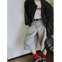 日系复古简约风加厚毛呢西装裤女秋冬新款休闲垂感百搭阔腿五分裤