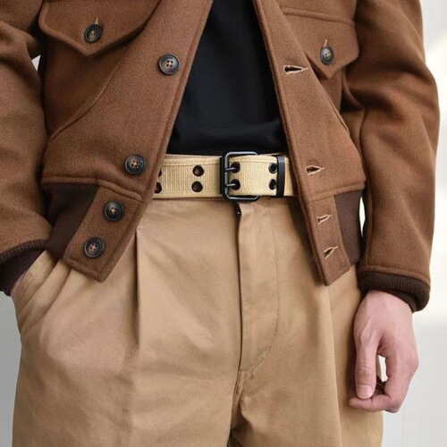 Canvas belt for men and women without holes square buckle belt Korean style trendy fashion personalized woven single circle punch-free trouser belt