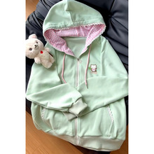 薄款格纹小猫日系软妹亚萌宅系二次元春夏长袖连帽外套亚文化女生