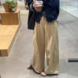美式复古卡其色弯刀镰刀裤女春秋2025新款宽松显瘦阔腿裤拖地裤子