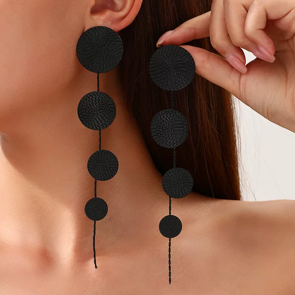 Stylish and Fashionable Geometric Disc Earrings, European and American Ins-Style Patchwork Personality Long Earrings, Cross-Border Wholesale