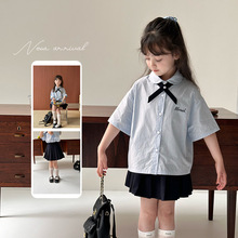 艾摩贝贝2025夏童装女童洋气泰式学院风小领结衬衫半身裙两件套装
