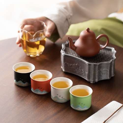 Qianli Jiangshan Creative National Trend Tea Cup Holiday Gift Single Cup Ceramic Tea Bowl Tea Master Cup Gift Box LOGO