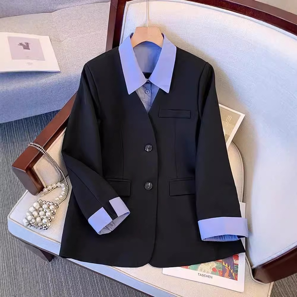 Women's Clothing Small suit women's short jacket spring and autumn new loose slim two piece shirt collar suit top outer wear_voghion.com