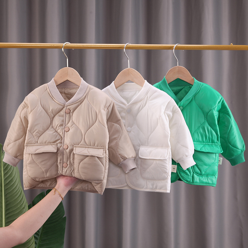 2023年秋冬季新款儿童棉服男童单排扣纯色圆领长袖保暖中小童外套