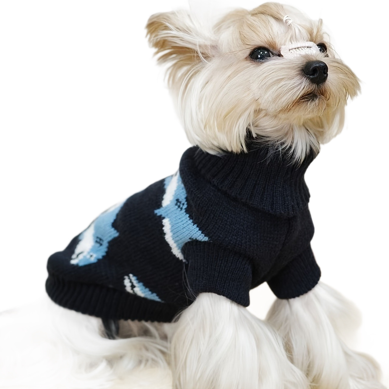犬ニットセーター秋冬サメ柄暖かいペット服小型犬テディビションかわいい服