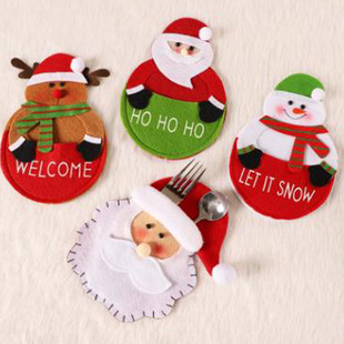 Amazon New Felt Christmas Tableware Set Santa Claus Snowman Knife and Fork Set Cartoon Doll Knife and Fork Set