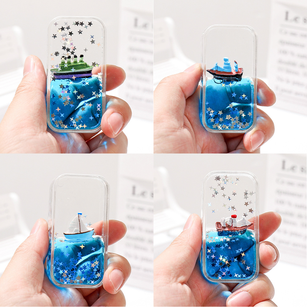 抖音同款对对碰入油小摆件流沙液体冰箱贴漂浮小船亚克力创意礼品