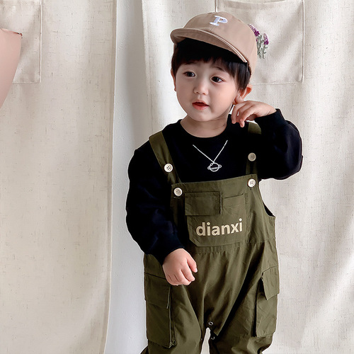 Baby autumn jumpsuit, male baby clothes, autumn workwear style, foreign style going out top, suspender pants, two-piece set