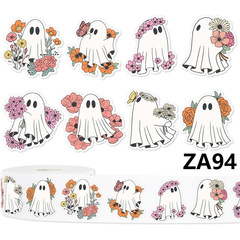 500 個ハロウィンステッカー花ゴーストデカールかわいい粘着シールラベル食料品ベーキングバッグパーティーステッカー