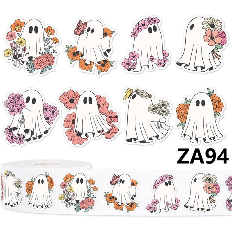 500 個ハロウィンステッカー花ゴーストデカールかわいい粘着シールラベル食料品ベーキングバッグパーティーステッカー|undefined