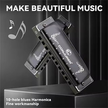 跨境爆款魔术师Conjurer10孔布鲁斯全音阶口琴乐器独奏专业演奏