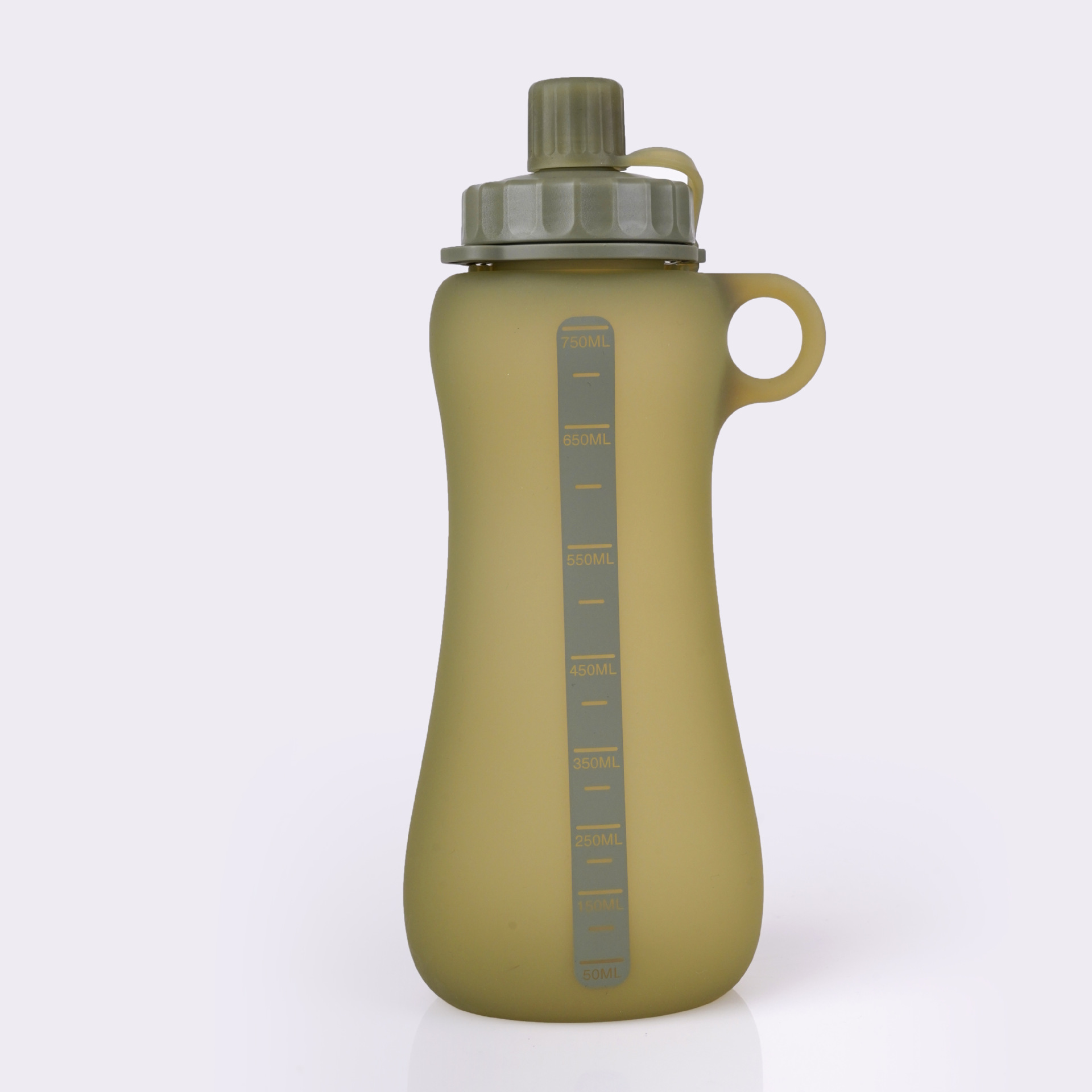 Botella de agua de silicona deportiva al aire libre de gran capacidad de 750ml de montaña de viaje en bicicleta taza de agua recta con botella de almacenamiento de agua de mano